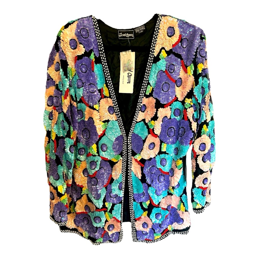 Vintage hand made Sequin and beaded jacket blazer size Large NWT - Picture 4 of 9